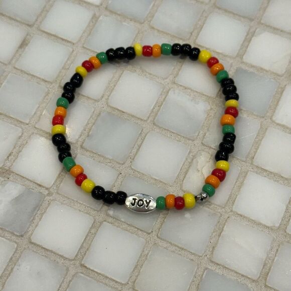 Jewelry - South African Beaded Bracelet with Silver Joy Charm